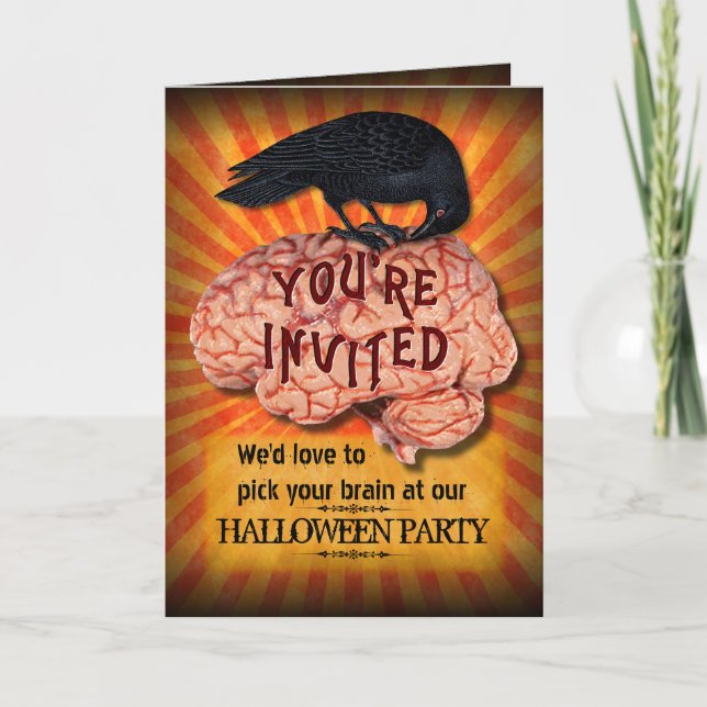 Halloween Party - Creepy Raven on Brain Invitation (Front)