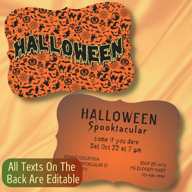 Halloween Party creepy spooktacular black orange Invitation (Creator Uploaded)