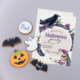 Halloween Party Crow & Skull Mood Invitation