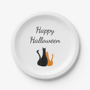 Halloween Party Cute Black Orange  Cats  Paper Plate