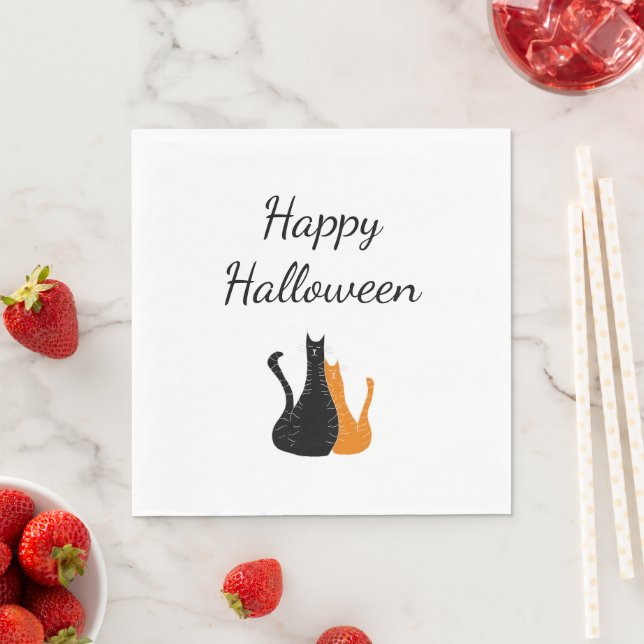 Halloween Party Cute Cats Black Orange  Napkin (Insitu)