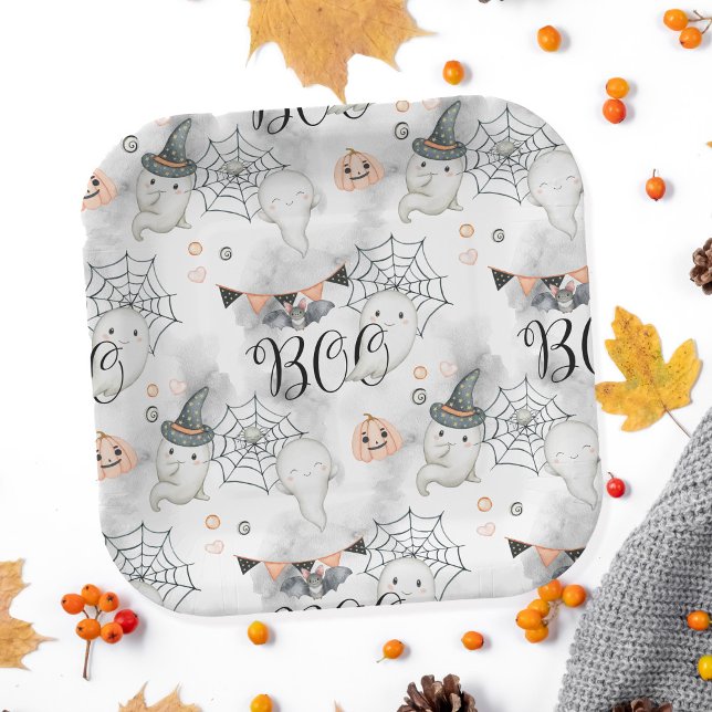 Halloween Party Cute Ghost Pumpkin Paper Plate (Creator Uploaded)