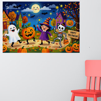 Halloween Party - Cute Illustration & Silver Kids Poster