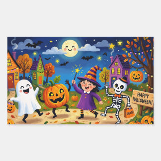 Halloween Party - Cute Illustration & Silver Kids Rectangular Sticker