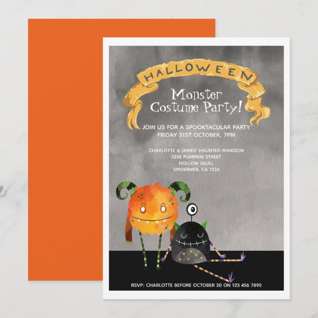 Halloween Party Cute Monsters Invitation (Front/Back)
