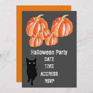 Halloween party cute pumpkins with black cat invitation