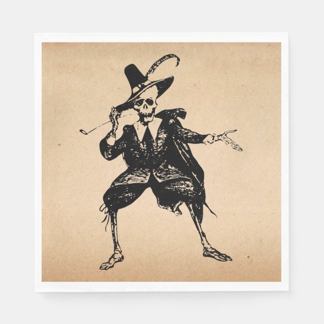 Halloween Party Dancing Skeleton Gothic Vintage Napkin (Front)