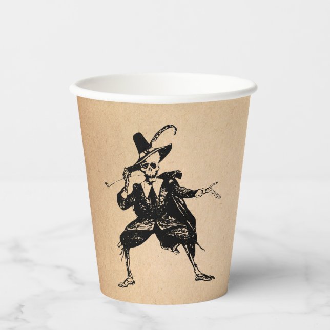 Halloween Party Dancing Skeleton Gothic Vintage Paper Cups (Front)