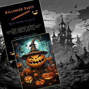 Halloween Party Dark Creepy Pumpkins Bats Spiders Invitation