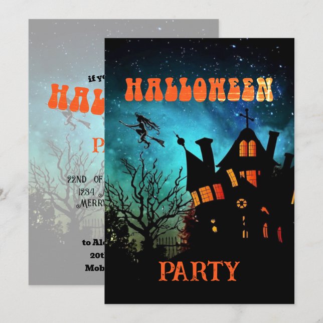 Halloween Party Dark Witch House Spooky Invitation (Front/Back)