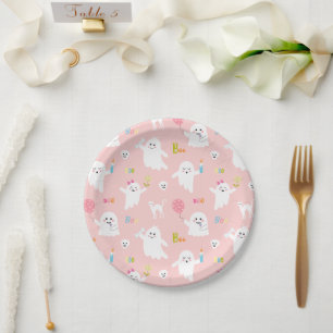Halloween Party Decor Pink Ghost Paper Plate