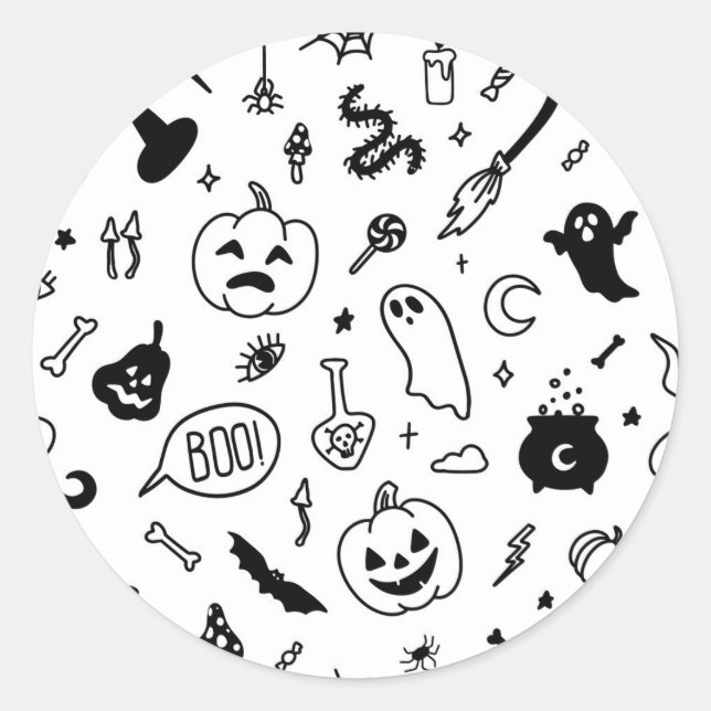 halloween party doodle pattern classic round sticker (Front)