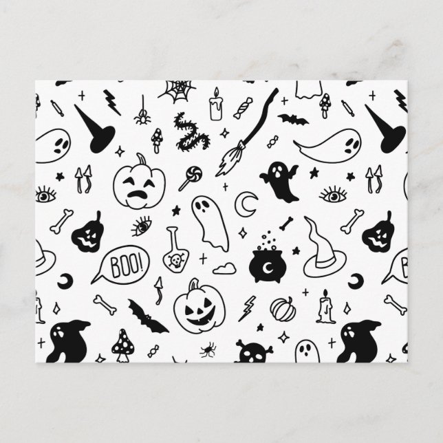 halloween party doodle pattern holiday postcard (Front)