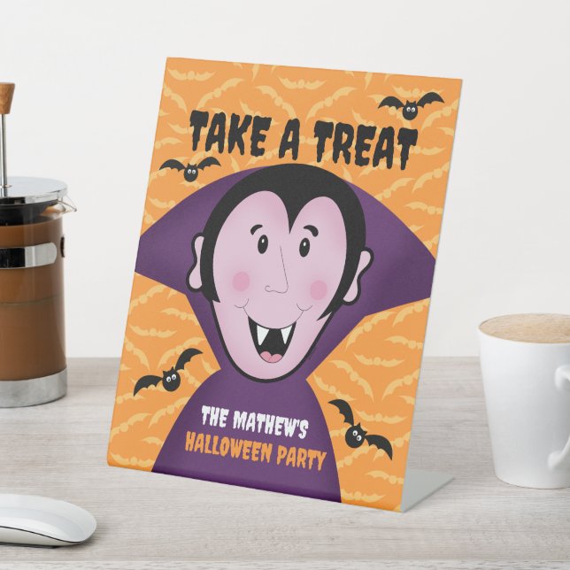 Halloween Party Dracula Bat Vampire Cute  Pedestal Sign (In SItu)