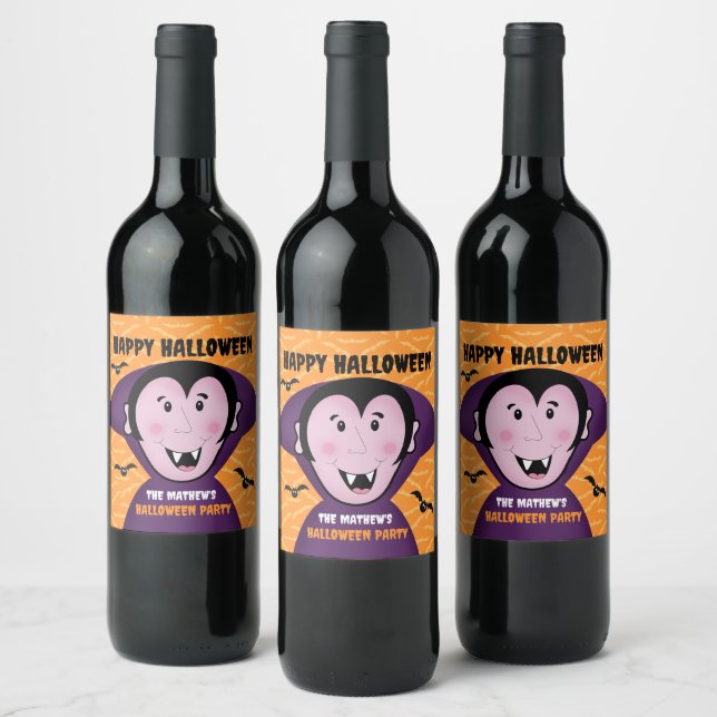 Halloween Party Dracula Bat Vampire Cute  Wine Label (Bottles)
