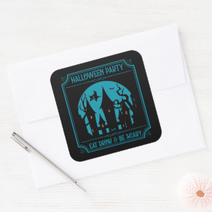 HALLOWEEN PARTY, EAT, DRINK & BE SCARY halloween Square Sticker