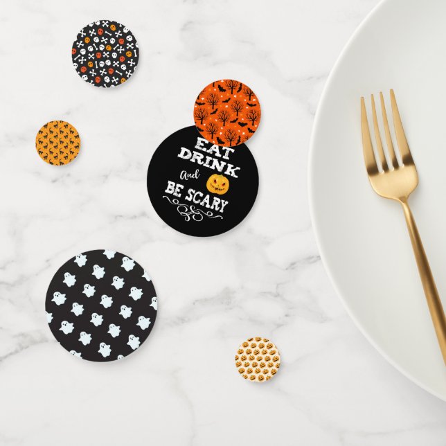 Halloween Party Eat Drink & Be Scary Pumpkin Face Confetti (Group)