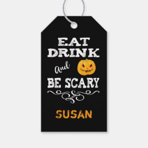 Halloween Party Eat Drink & Be Scary Pumpkin Face Gift Tags