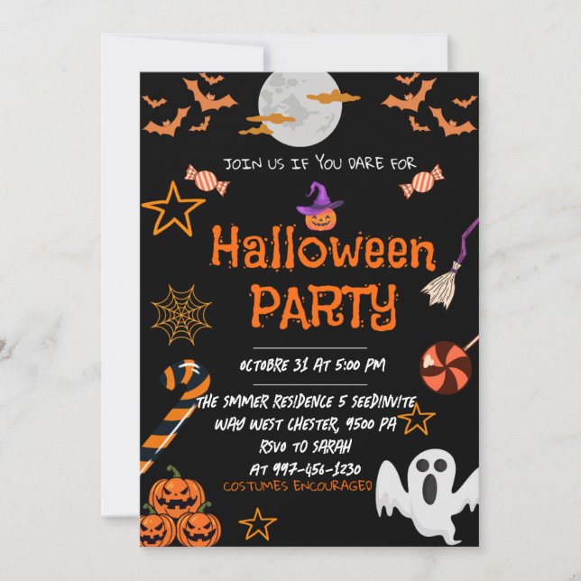 Halloween Party , Editable Spooky Costume Party In Invitation (Front)