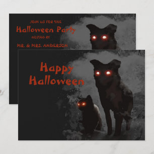 Halloween Party Evil Black Cat And Dog Invitation