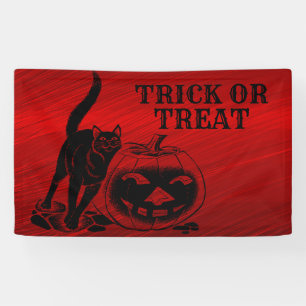 Halloween Party Evil Black Cat Pumpkin Red Scary Banner