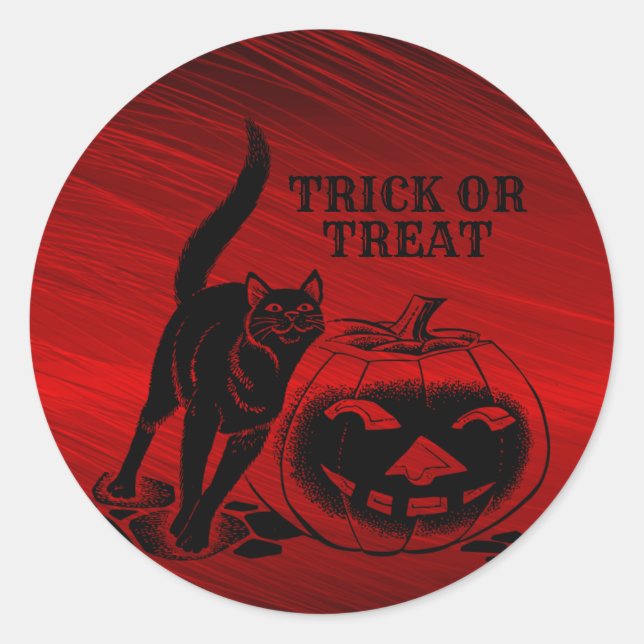 Halloween Party Evil Black Cat Pumpkin Red Scary Classic Round Sticker (Front)