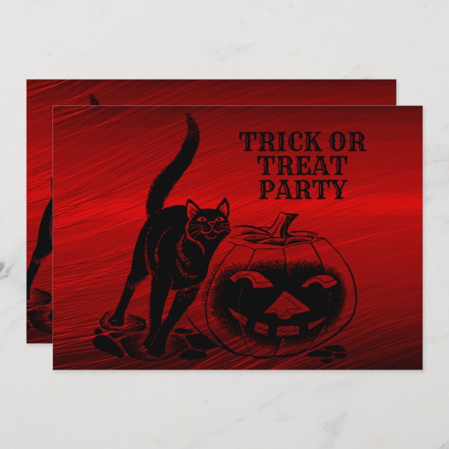 Halloween Party Evil Black Cat Pumpkin Red Scary Invitation (Front/Back)