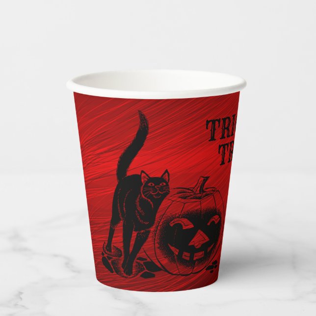 Halloween Party Evil Black Cat Pumpkin Red Scary Paper Cups (Front)