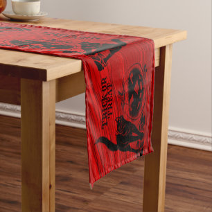 Halloween Party Evil Black Cat Pumpkin Red Scary Short Table Runner