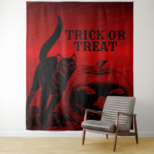 Halloween Party Evil Black Cat Pumpkin Red Scary Tapestry