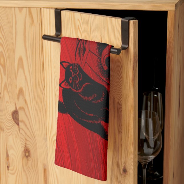 Halloween Party Evil Black Cat Pumpkin Red Scary Tea Towel (Thirds Fold)