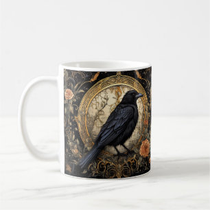 Halloween Party Evil Black Crow Orange Flowers Coffee Mug