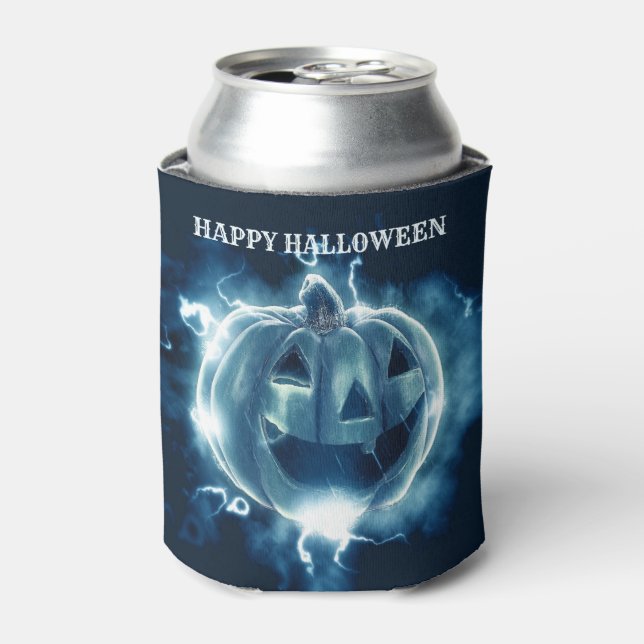 Halloween Party Evil Blue Pumpkin Horror Scary Can Cooler (Can Front)
