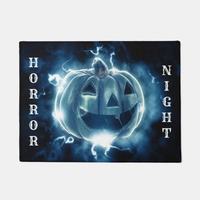 Halloween Party Evil Blue Pumpkin Horror Scary Doormat (Front)