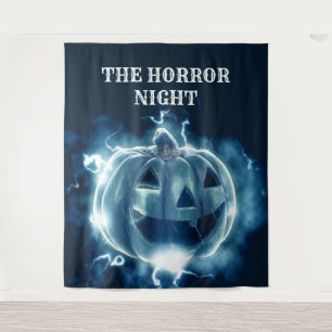 Halloween Party Evil Blue Pumpkin Horror Scary Tapestry