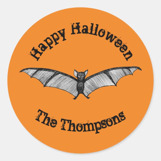 Halloween Party Favour Gothic Bat Customisable  Classic Round Sticker (Front)