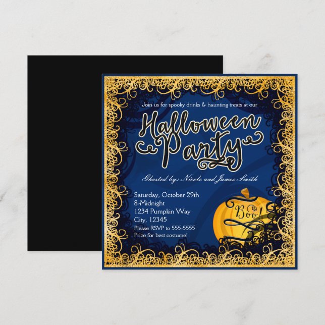 Halloween Party Fun Blue & Orange Invitations (Front/Back)