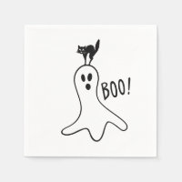 Halloween Party Ghost and Black Cat Cute Spooky