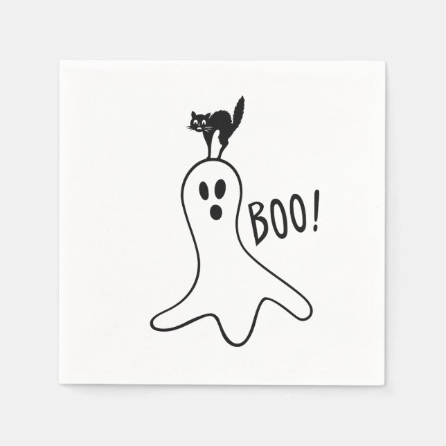 Halloween Party Ghost and Black Cat Cute Spooky Napkin (Front)