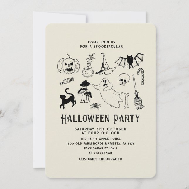 Halloween Party Ghost Black Cat Bat Invitation (Front)