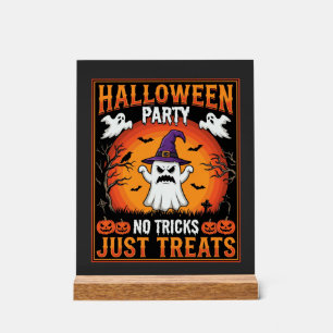Halloween Party Ghost No Tricks Just Treats Acrylic Sign