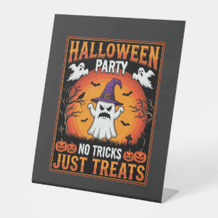 Halloween Party Ghost No Tricks Just Treats Pedestal Sign