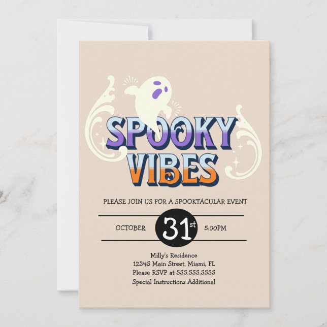 Halloween Party Ghost Spooky Vibes Birthday Invitation (Front)