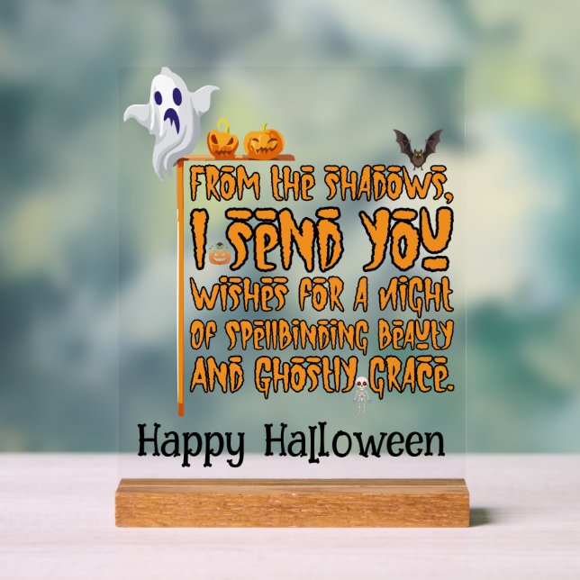 Halloween Party Ghostly Greetings Acrylic Sign (Neutral)