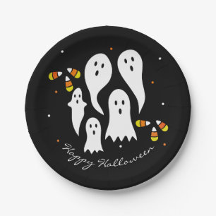 Halloween Party Ghosts & Candy Corn Black Orange Paper Plate