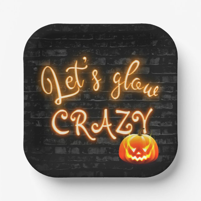 Halloween Party Glow Sign with Jack-o-lantern Paper Plate (Front)