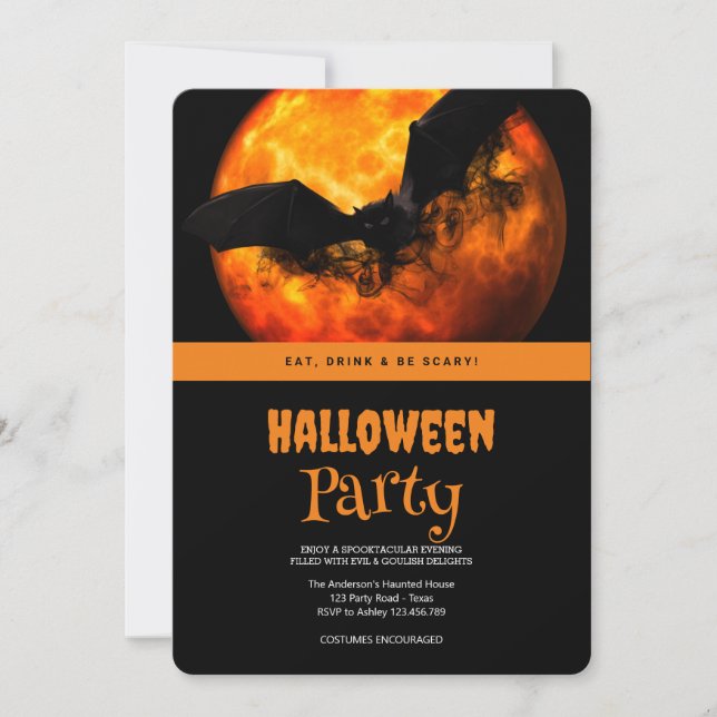 Halloween Party Gothic Bat Invitation (Front)