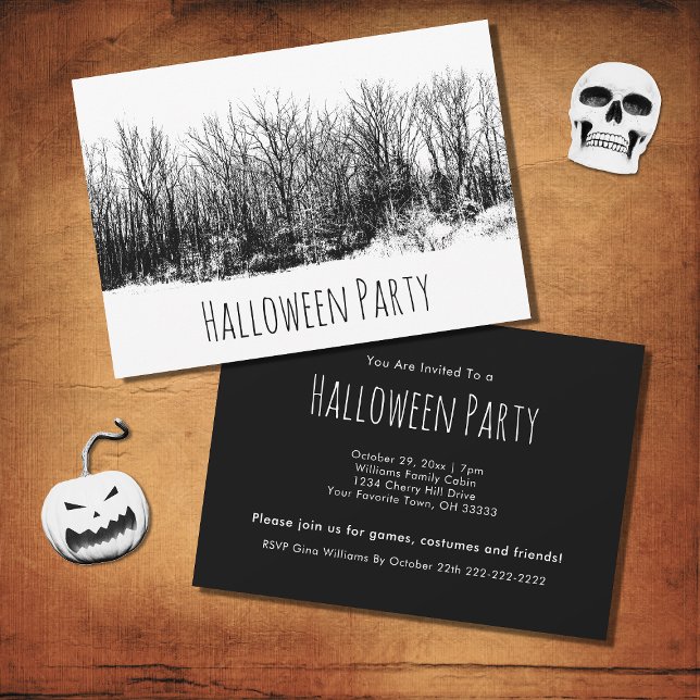 Halloween Party Gothic Black White  Invitation (Creator Uploaded)