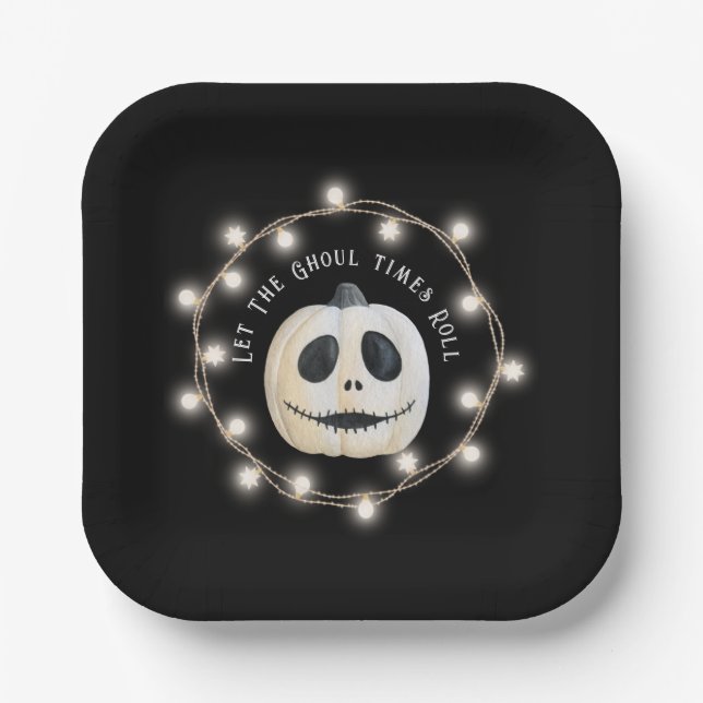 Halloween Party Gothic Pumpkin Face Black Paper Plate (Front)