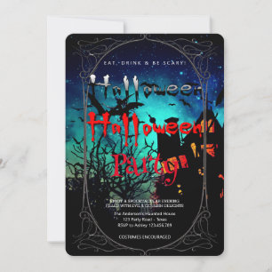 Halloween Party Gothic witch and haunted house Invitation
